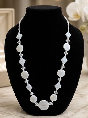 Elegant White Bead Statement Necklace - Seabeads